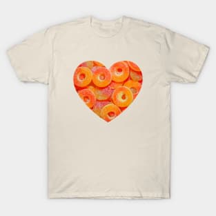 Sour Gummy Peach Rings and Slices Candy Photo Heart T-Shirt